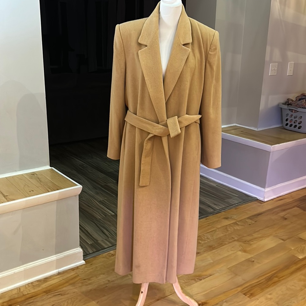 Long Belted Camel Pea Coat - Women